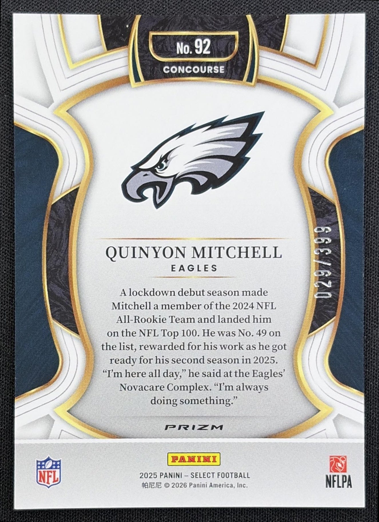 Quinyon Mitchell 2025 Panini Select Concourse Tri-Color Prizm /399 Eagles