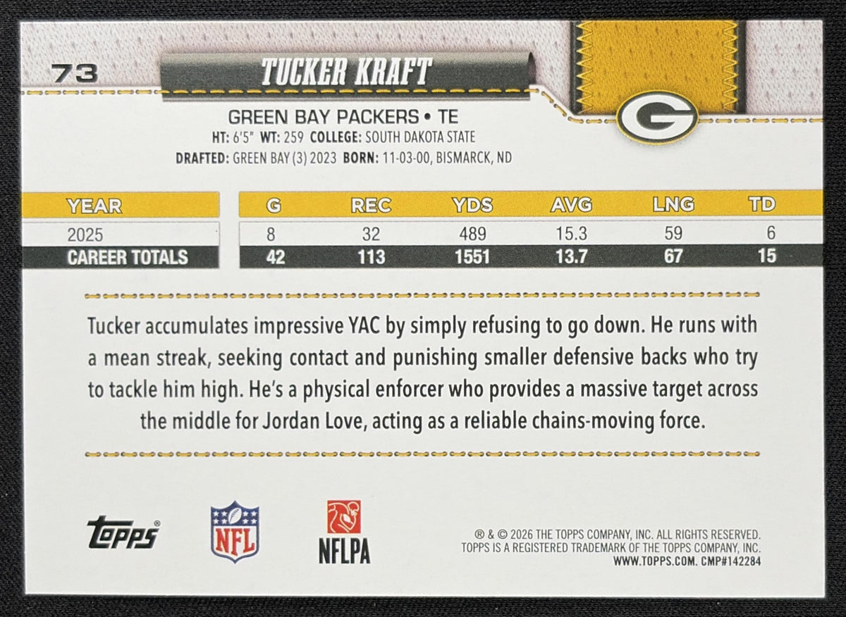 Tucker Kraft 2026 Topps Rainbow Foil Packers back