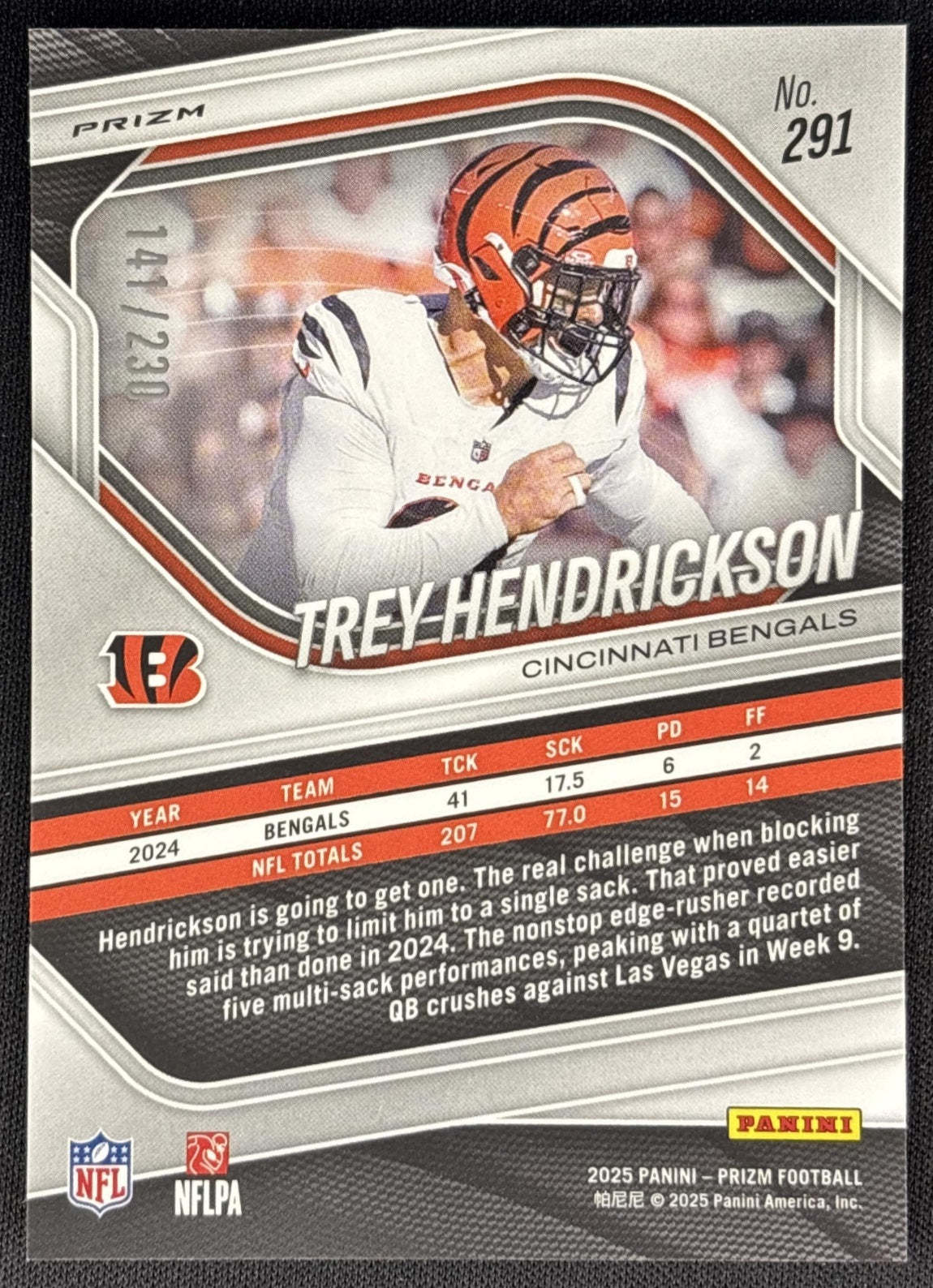 Trey Hendrickson 2025 Panini Prizm Blue Wave /230 Bengals Sports Trading Cards