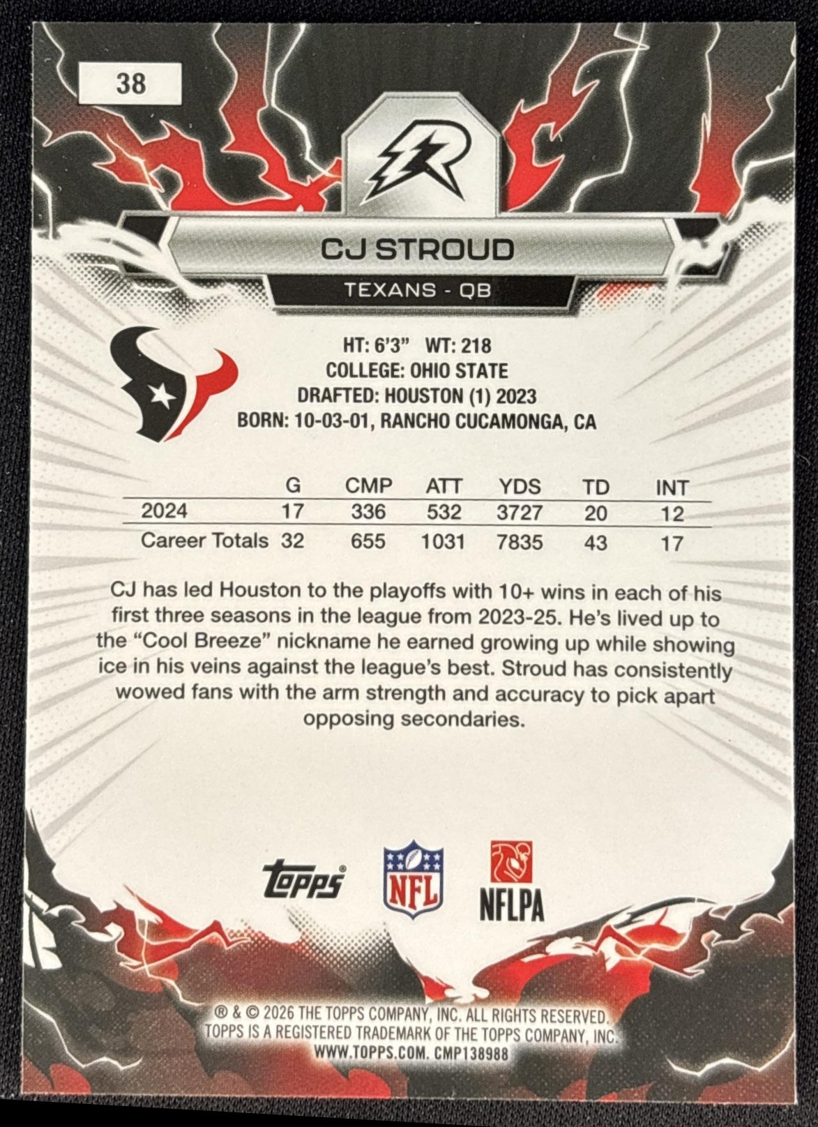 CJ Stroud 2025 Topps Resurgence Texans Houston Texans back