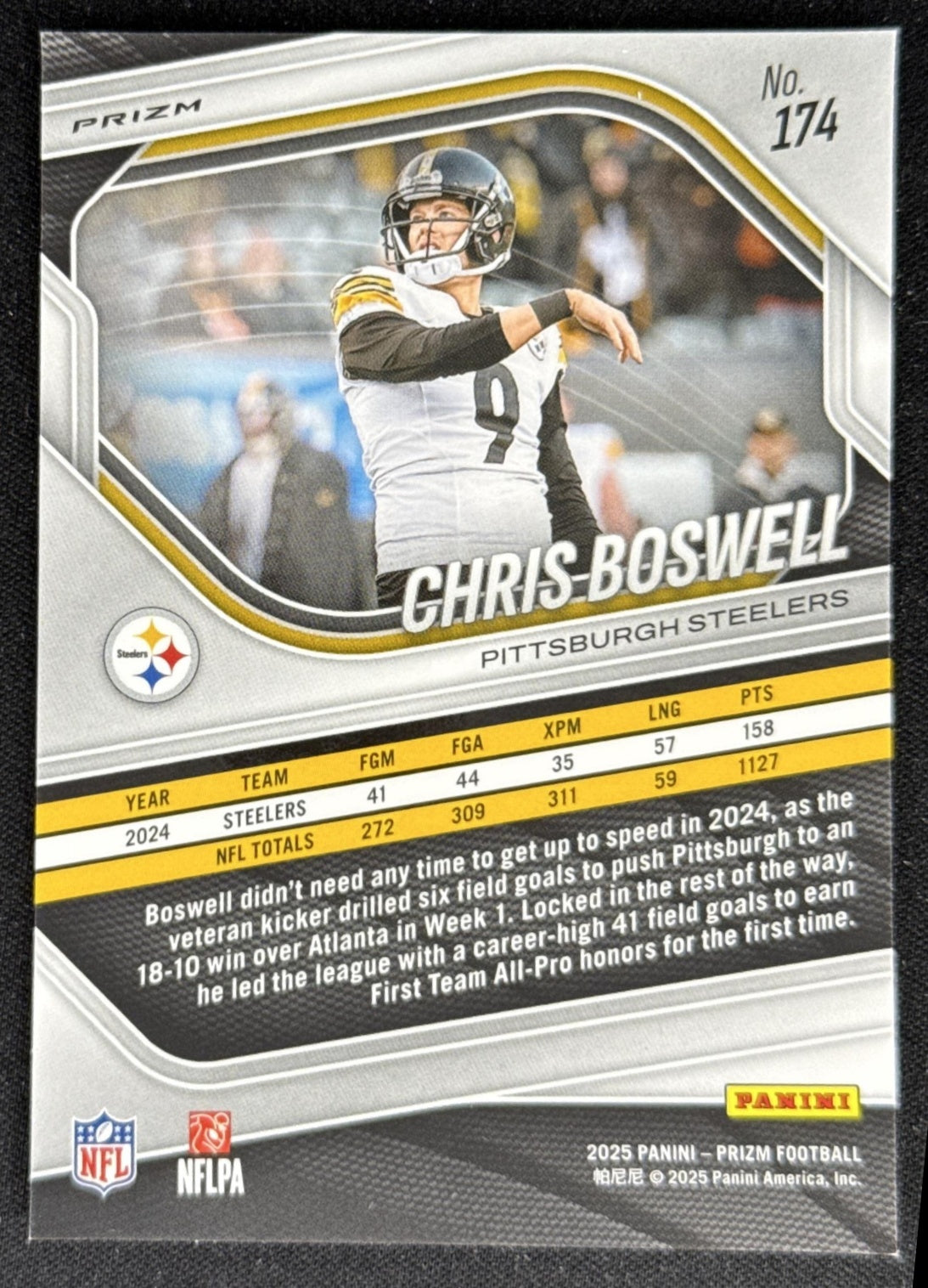 Chris Boswell 2025 Panini Prizm Red White & Blue Steelers Sports Trading Card