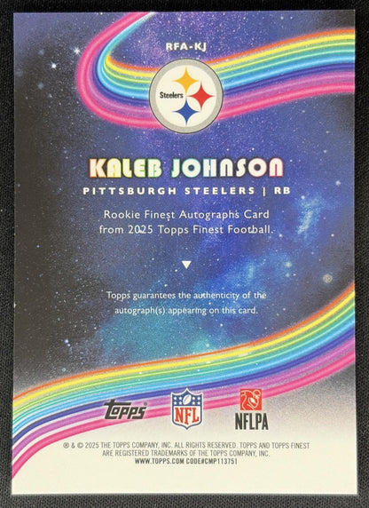 Kaleb Johnson 2025 Finest Rookie Auto Gold Geometric Refractor /50 Steelers back