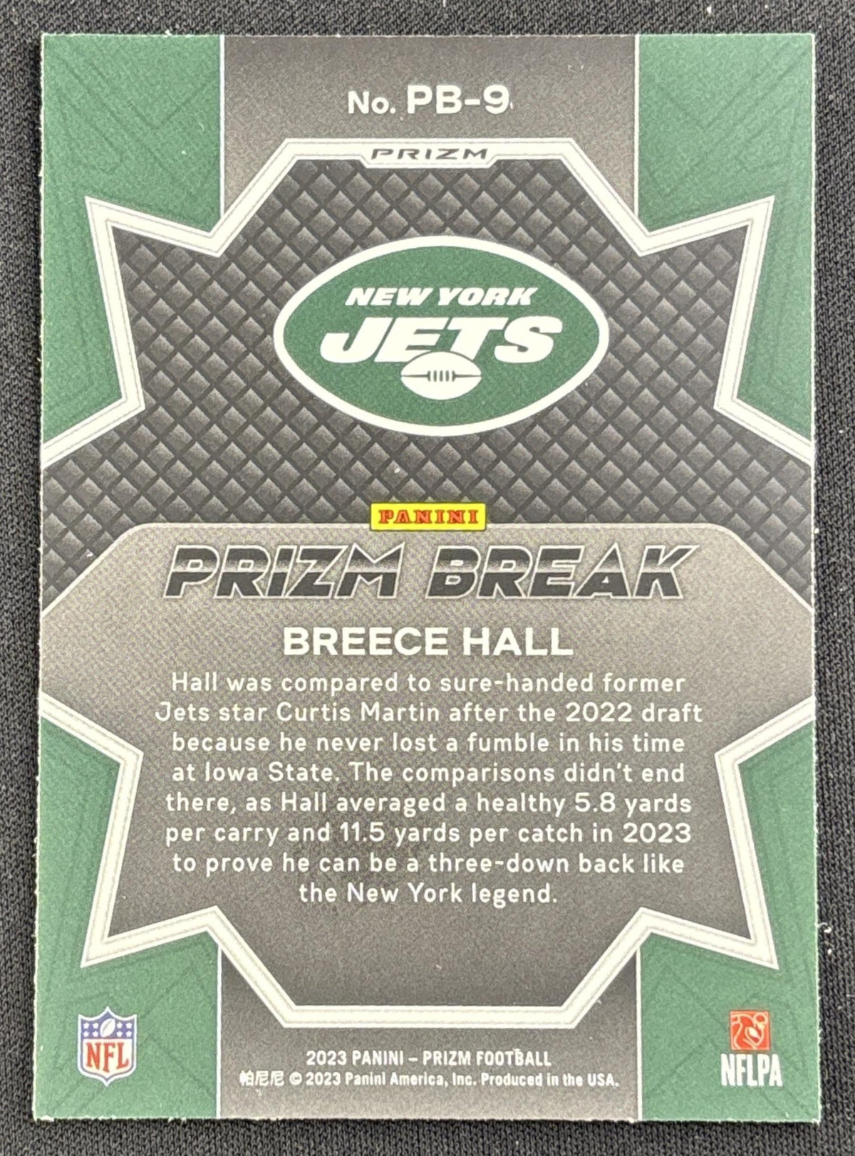 Breece Hall 2023 Panini Prizm Break Prizms Green Ice Jets Sports Trading Card