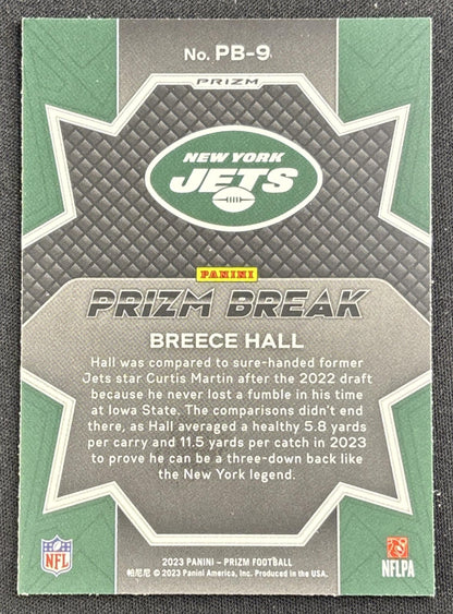 Breece Hall 2023 Panini Prizm Break Prizms Green Ice Jets Sports Trading Card