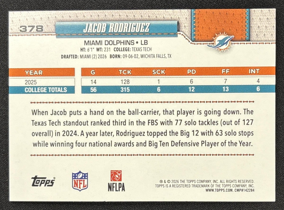 Jacob Rodriguez 2026 Topps Fanatics Foil Dolphins