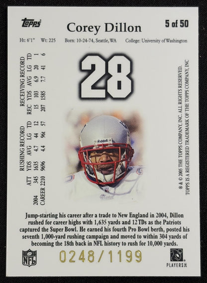 Corey Dillon 2005 Topps Tribute /1199 Patriots - Back