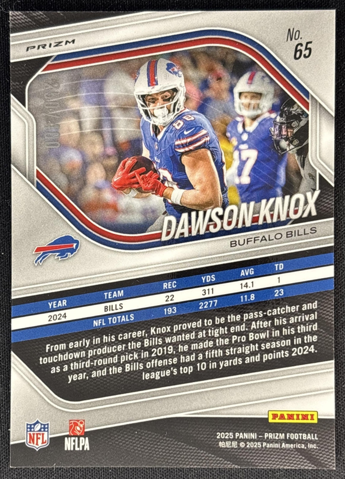 Dawson Knox 2025 Panini Prizm Silver Bills back
