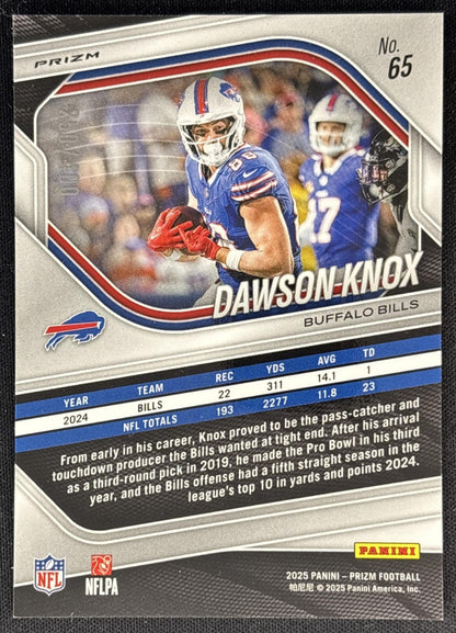 Dawson Knox 2025 Panini Prizm Silver Bills back