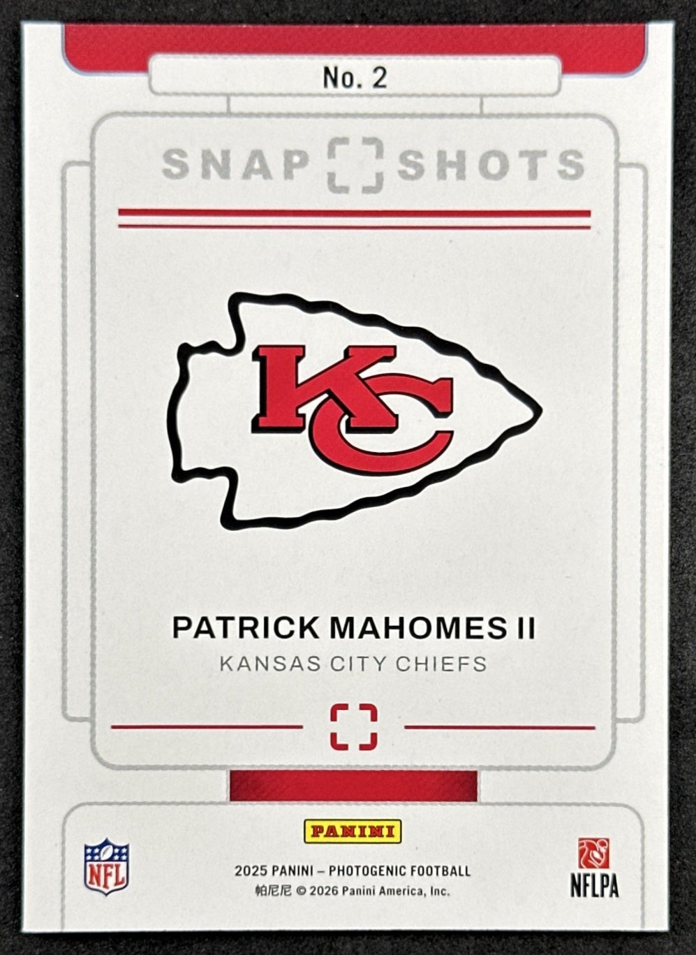 Patrick Mahomes II 2025 Panini PhotoGenic Championship Snapshots Chiefs back