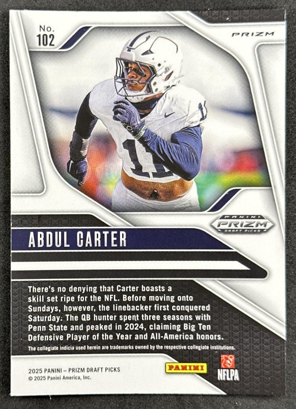 Abdul Carter 2025 Panini Prizm Draft Picks Red Ice Nittany Lions Giants - Back
