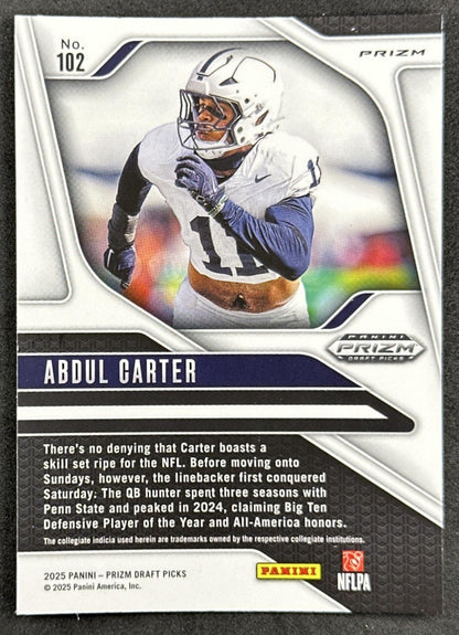 Abdul Carter 2025 Panini Prizm Draft Picks Red Ice Nittany Lions Giants - Back