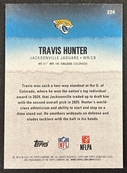 Travis Hunter 2025 Topps Signature Class Rookie Blue & Yellow Foil Jaguars