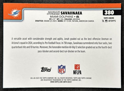 Jonah Savaiinaea 2025 Topps Chrome Sapphire Dolphins