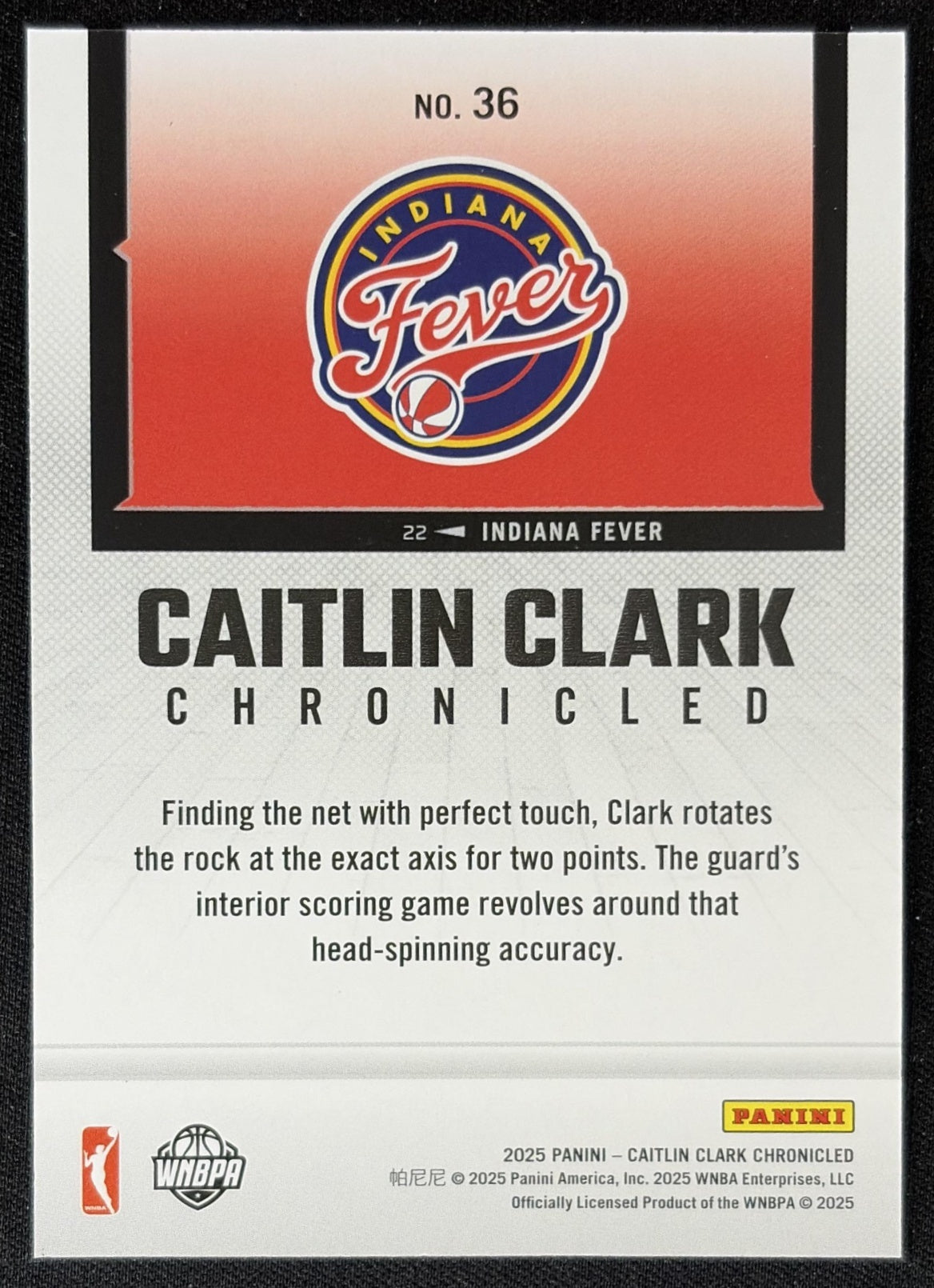Caitlin Clark 2025 Panini Chronicled WNBA Holo Fever 36
