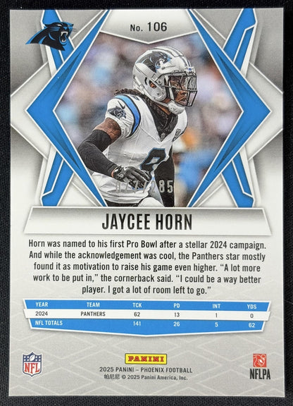 Jaycee Horn 2025 Panini Phoenix Lime Green Pyramids Prizm /285 Panthers back