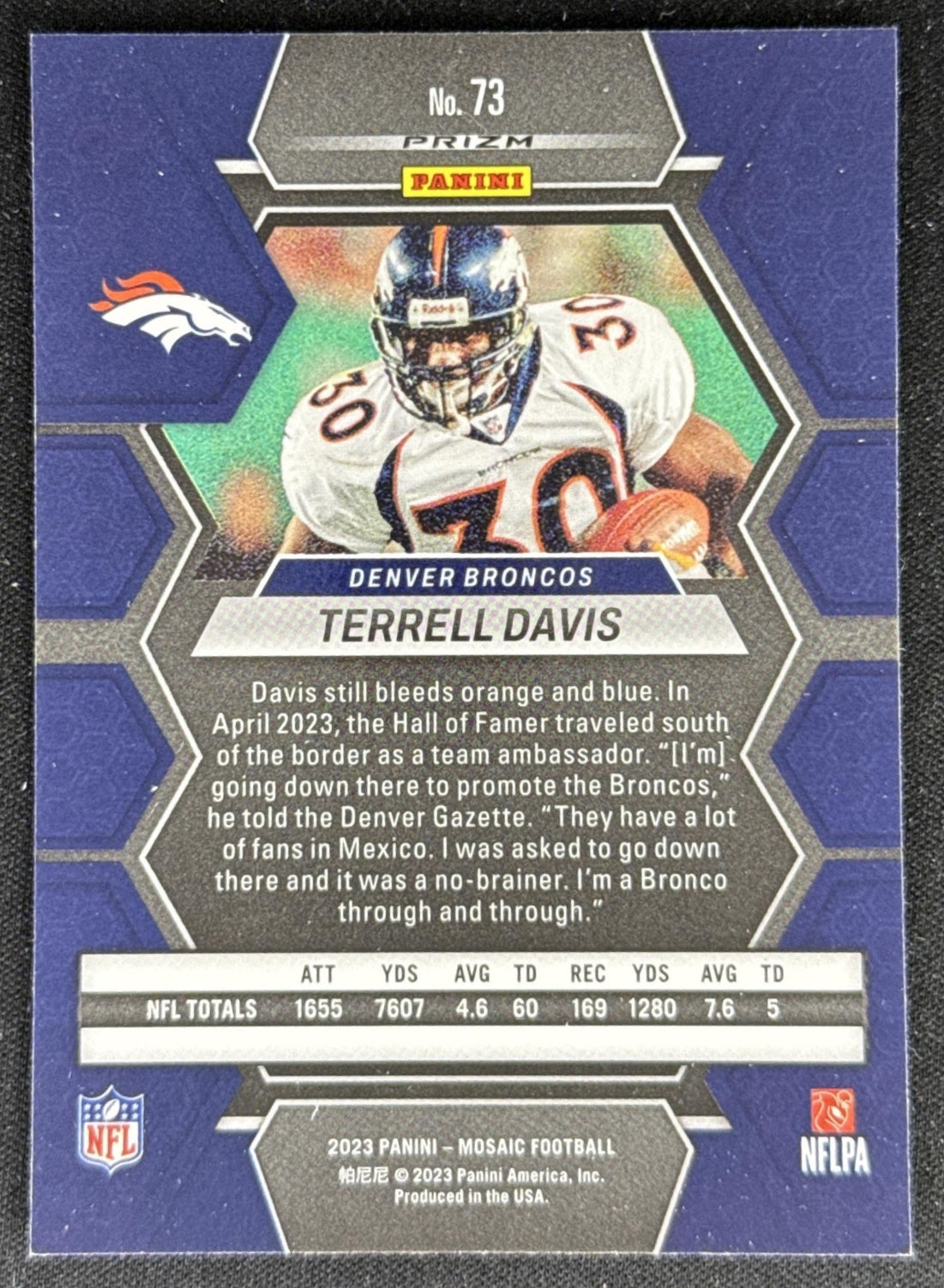 Terrell Davis 2023 Panini Mosaic Green Mosaic Broncos Sports Trading Card