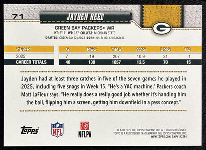 Jayden Reed 2026 Topps Football Leather Foil Packers