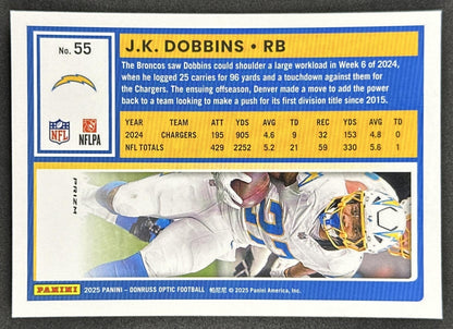 J.K. Dobbins 2025 Panini Donruss Optic Stars Prizm Chargers Sports Trading Cards