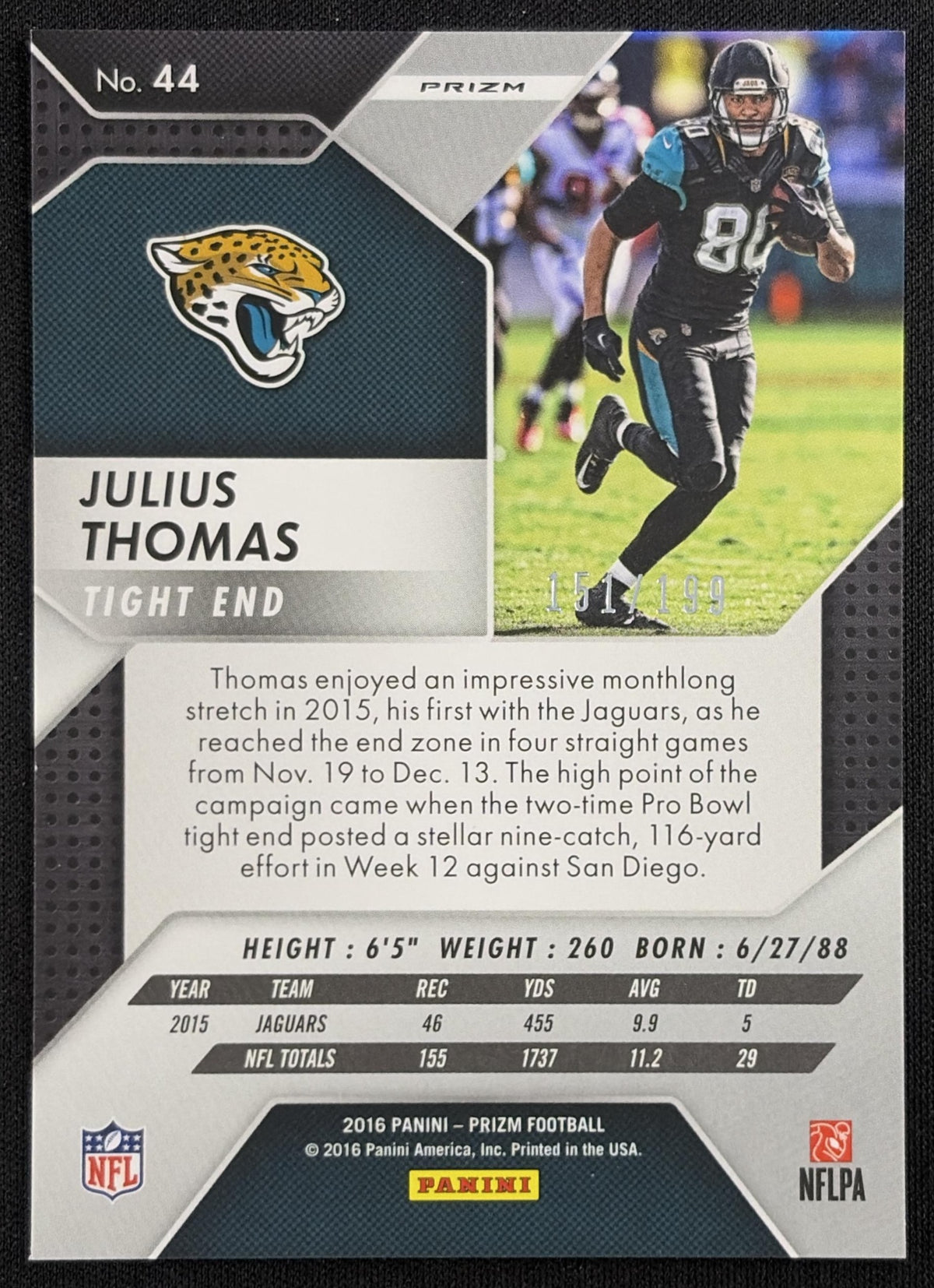 Julius Thomas 2016 Panini Prizm Light Blue /199 Jaguars