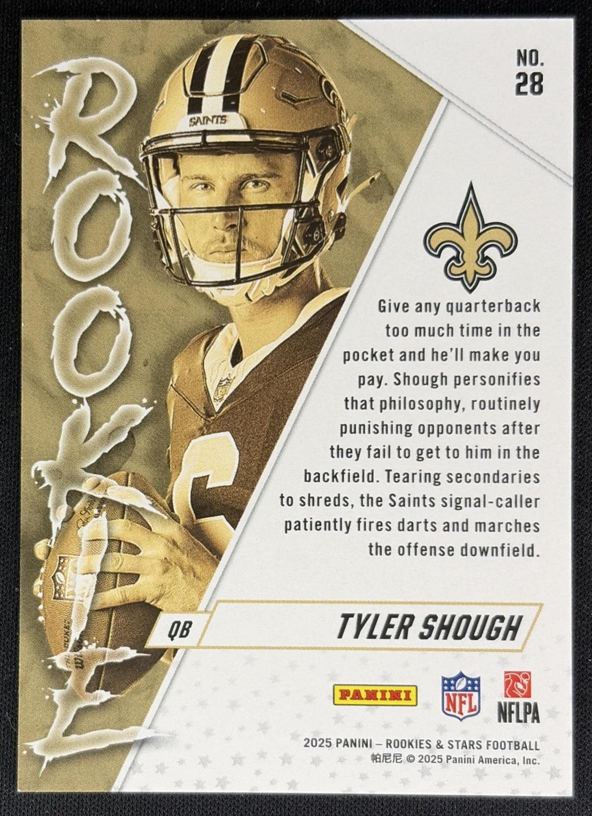 Tyler Shough 2025 Panini Rookies & Stars Rookie Exclusive Purple /35 Saints