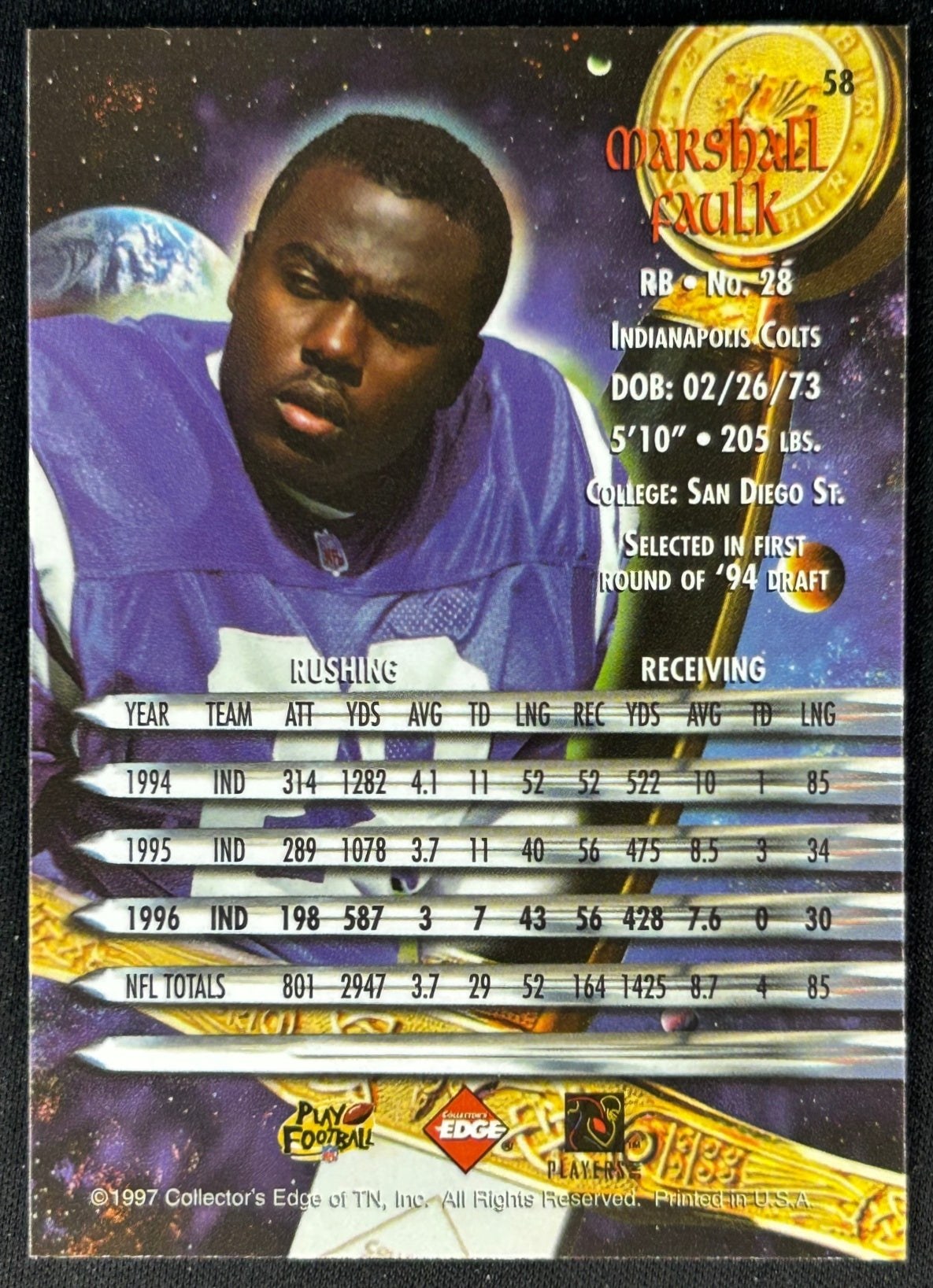 Marshall Faulk 1997 Excalibur Colts