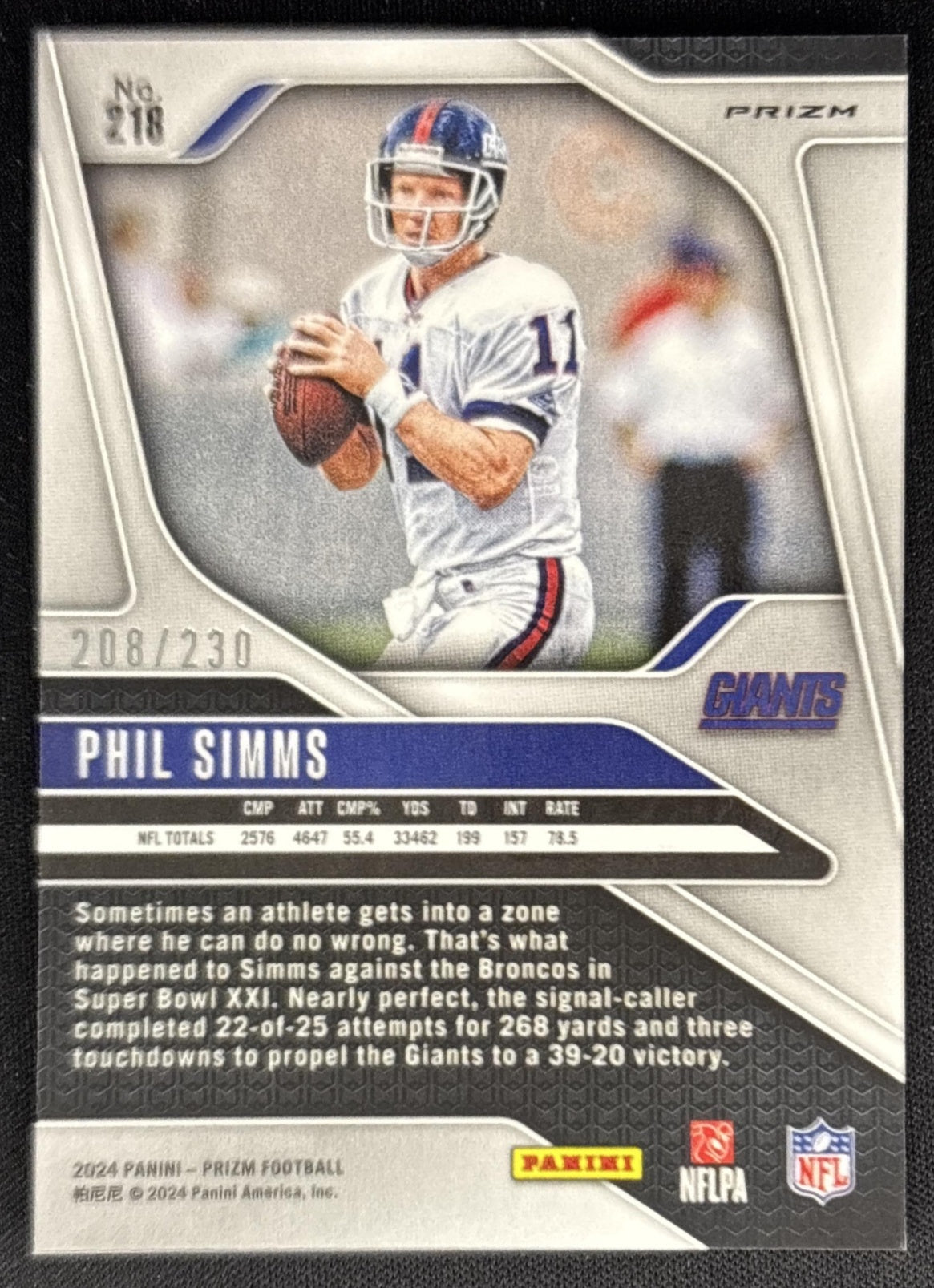 Phil Simms 2024 Panini Prizm Blue Wave /230 Giants Sports Trading Card