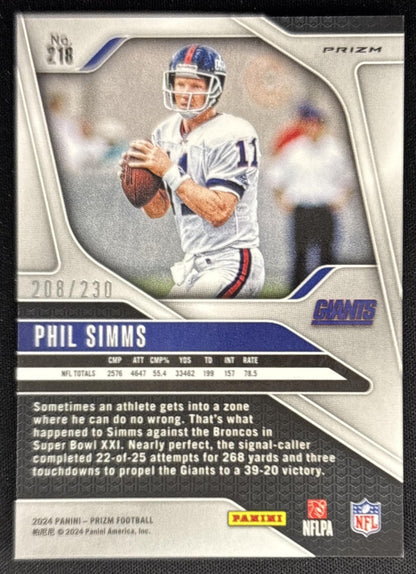 Phil Simms 2024 Panini Prizm Blue Wave /230 Giants Sports Trading Card