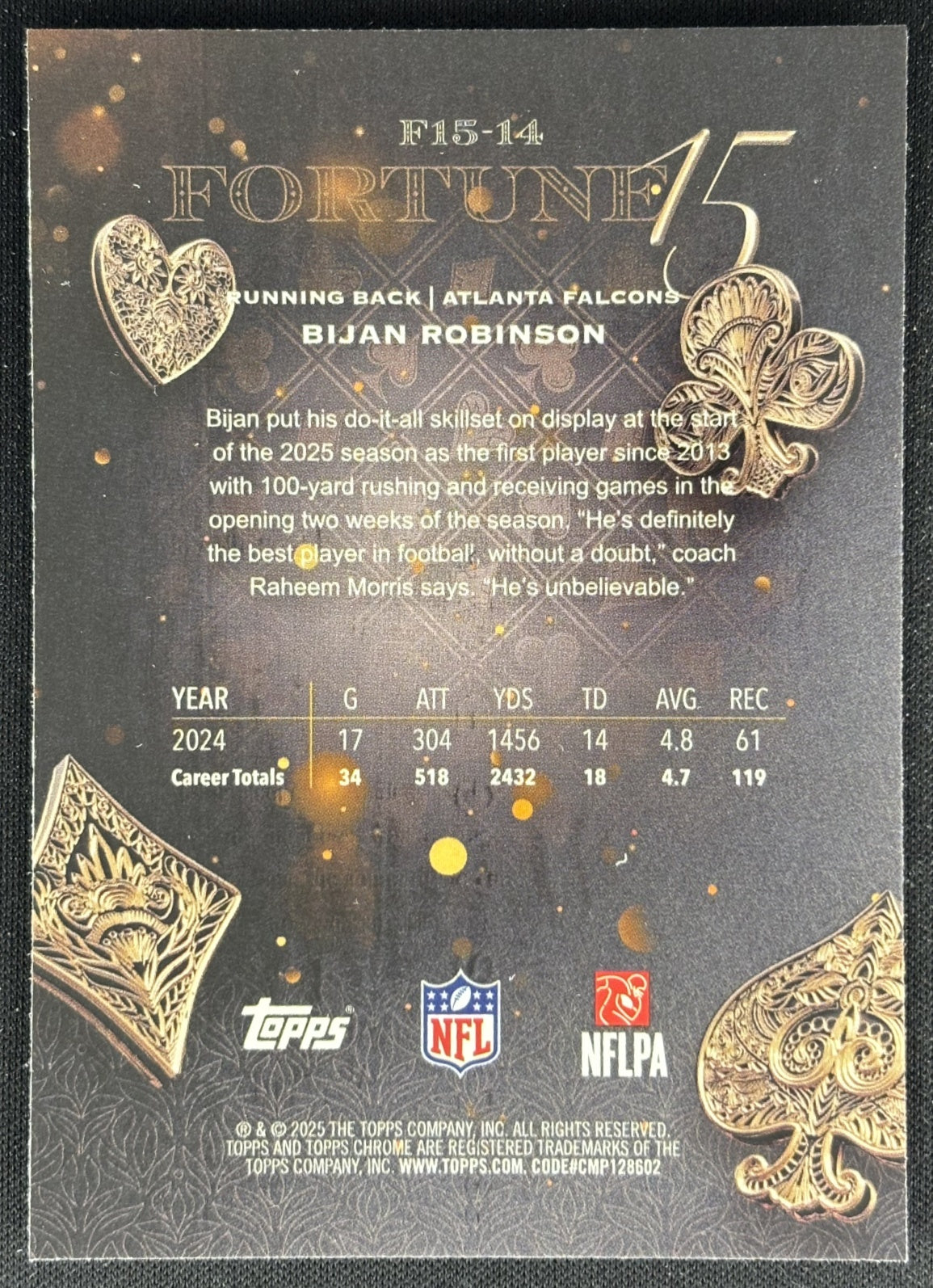 Bijan Robinson 2025 Topps Chrome Fortune 15 Falcons Sports Trading Cards