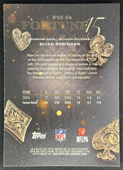 Bijan Robinson 2025 Topps Chrome Fortune 15 Falcons Sports Trading Cards