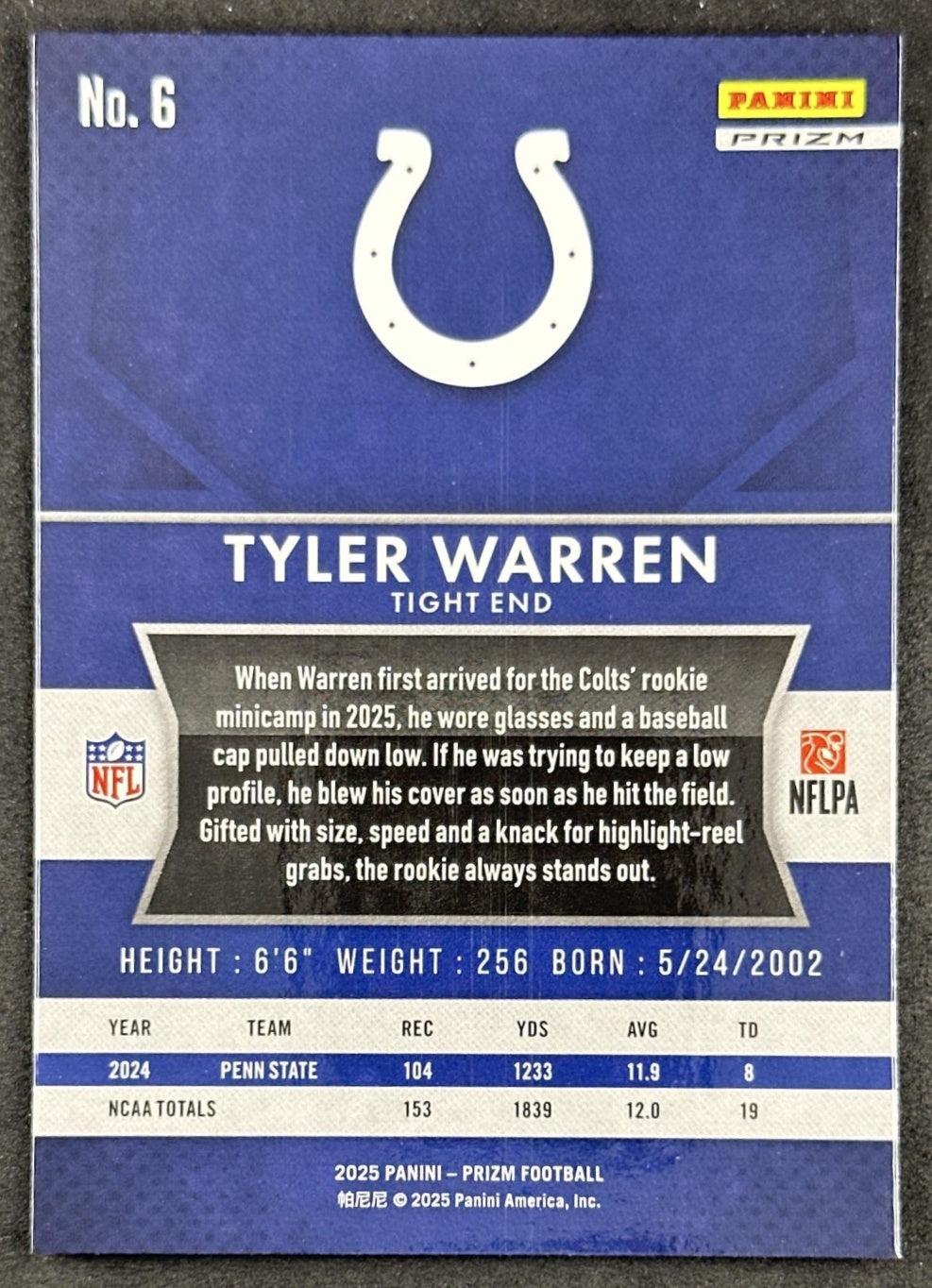 Tyler Warren 2025 Panini Prizm Rookie Flashback No Huddle Colts Sports Trading Cards