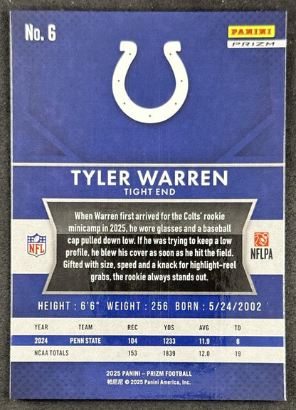 Tyler Warren 2025 Panini Prizm Rookie Flashback No Huddle Colts Sports Trading Cards