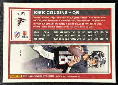Kirk Cousins 2025 Panini Donruss Optic Holo Prizm Falcons