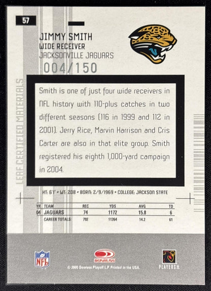 Jimmy Smith 2004 Leaf Certified Materials Mirror White /150 Jaguars back