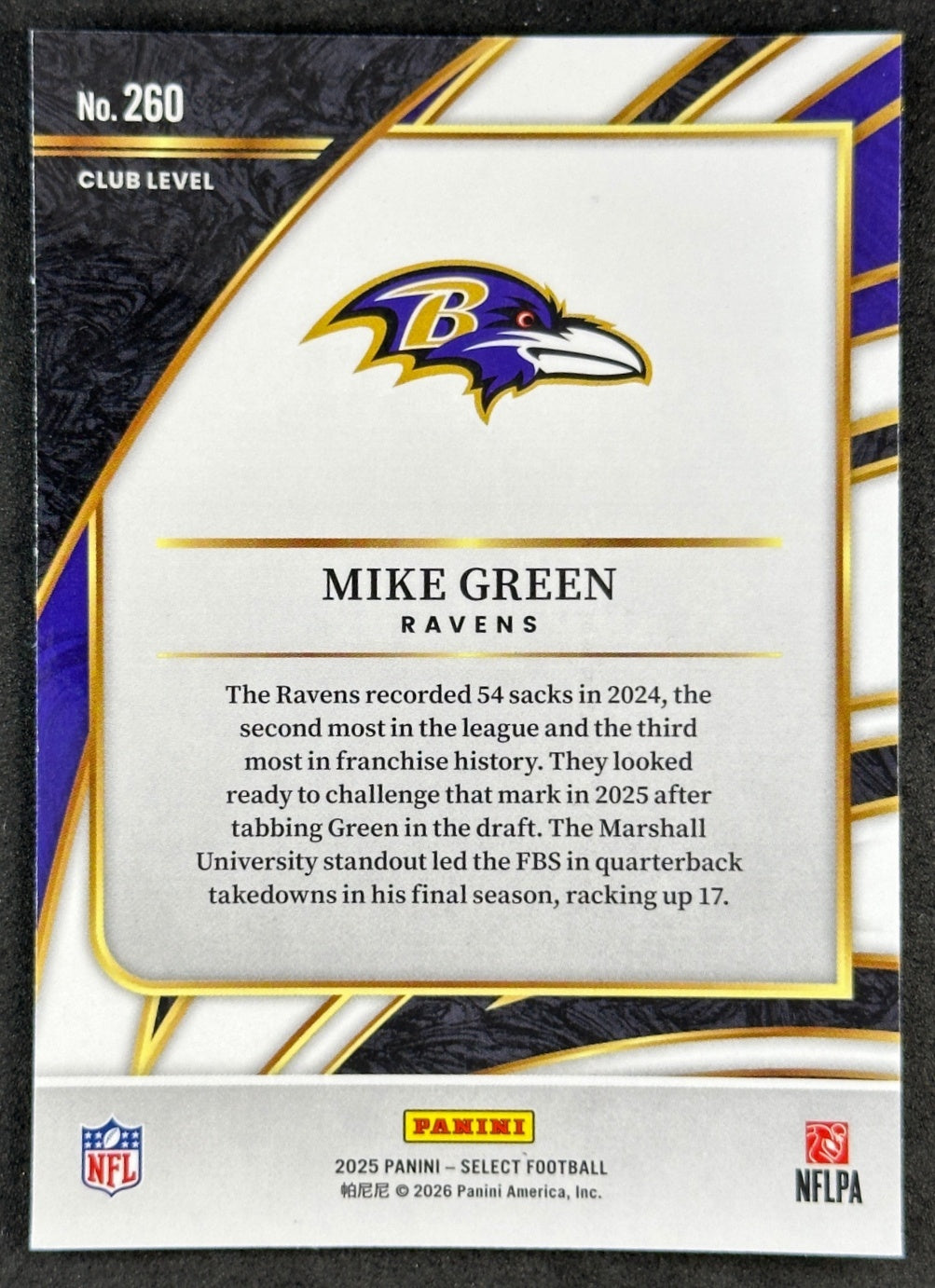 Mike Green 2025 Select Club Level Ravens