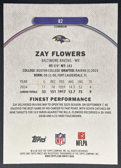 Zay Flowers 2025 Topps Finest Blue Refractor /200 Ravens back