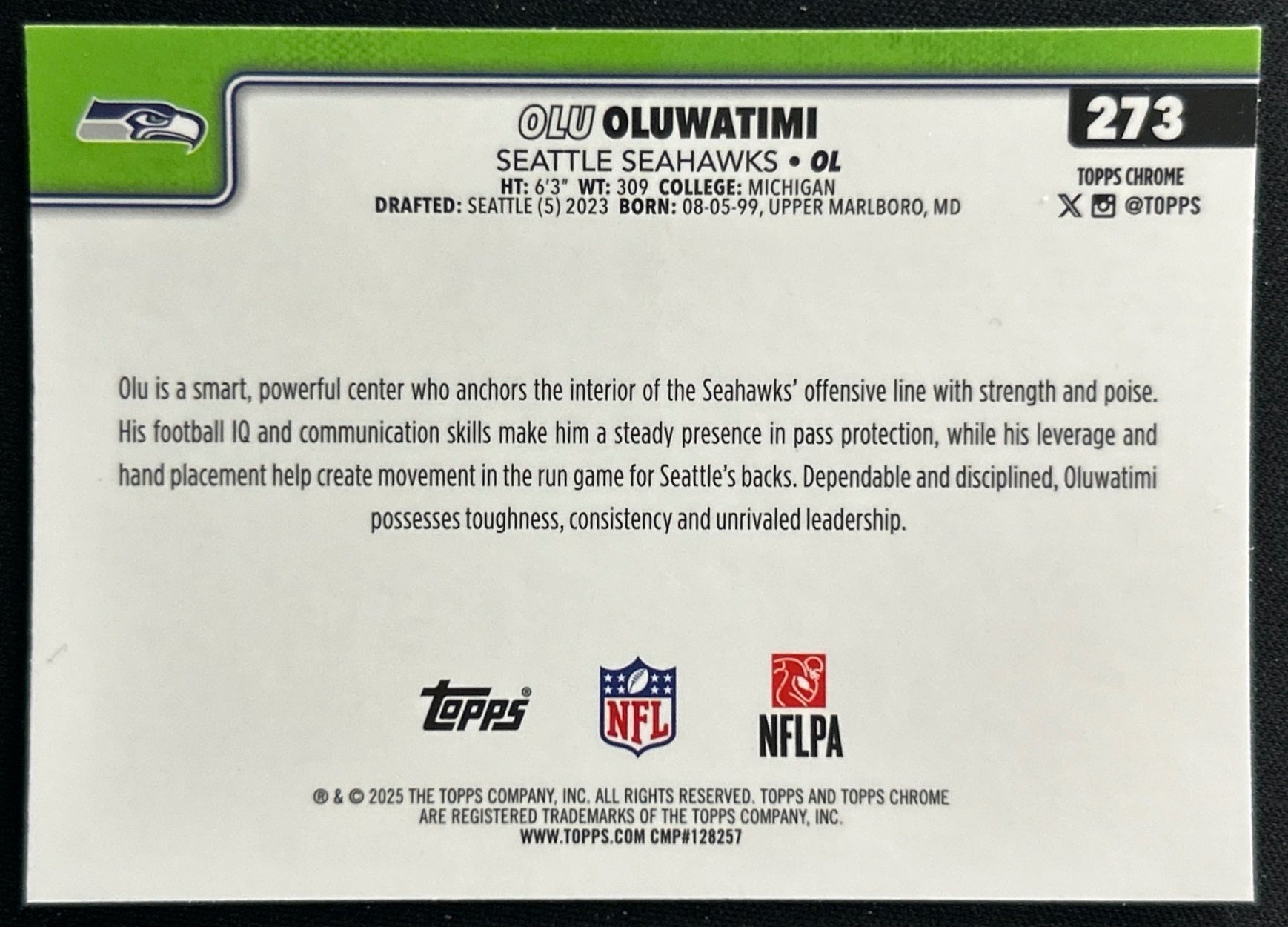 Olu Oluwatimi 2025 Topps Chrome Seahawks Sports Trading Cards