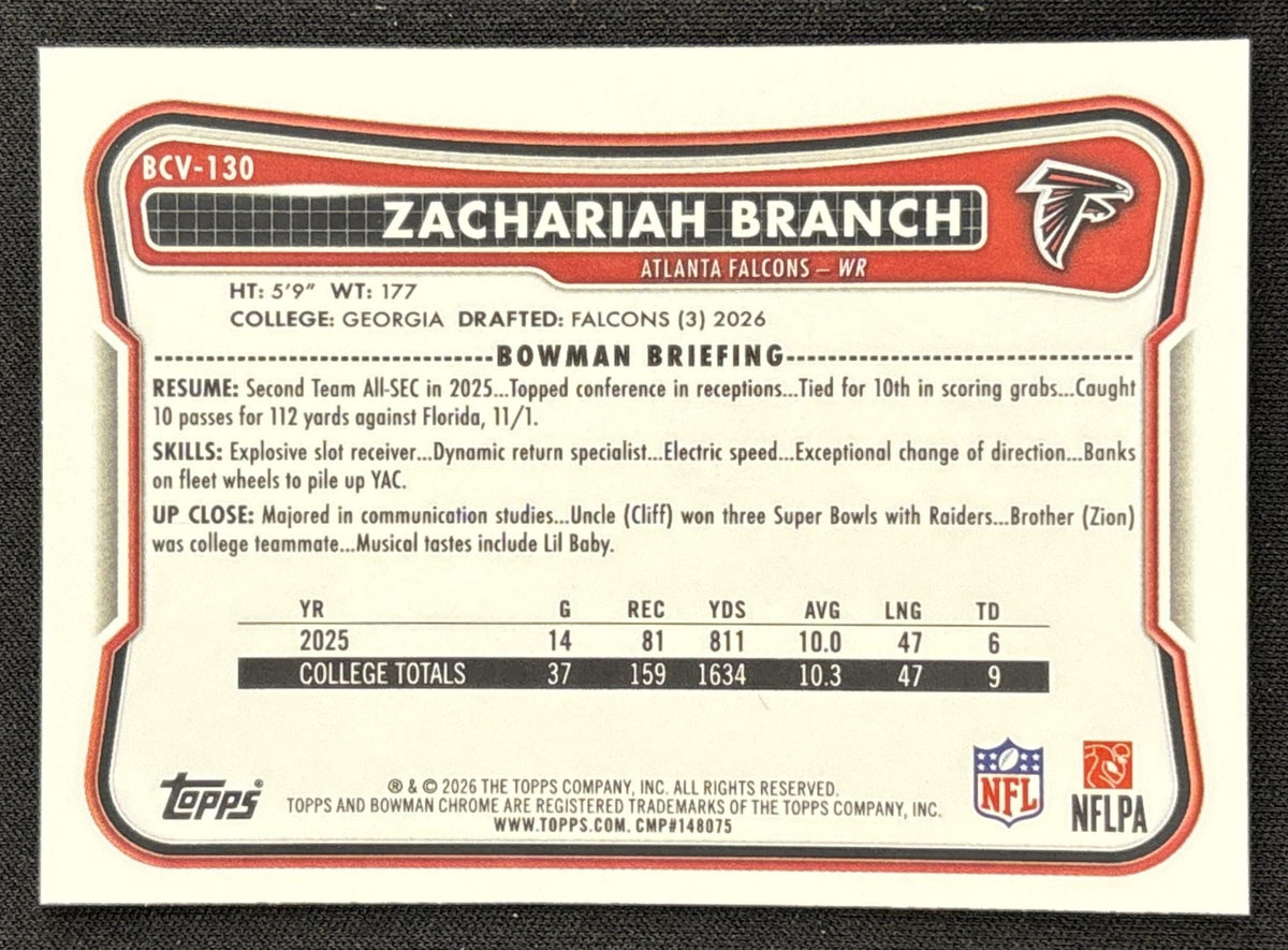 Zachariah Branch 2026 Bowman Chrome NFL Mojo Refractor Falcons
