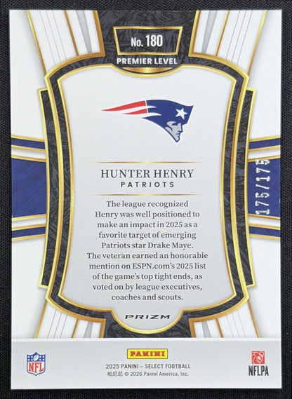Hunter Henry 2025 Panini Select Premier Level Blue Prizm /175 Patriots