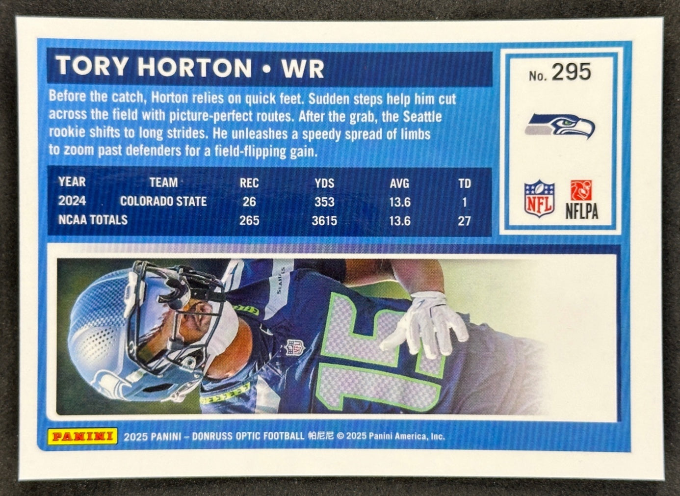 Tory Horton 2025 Donruss Optic Rated Rookie Seahawks Sports Trading Card