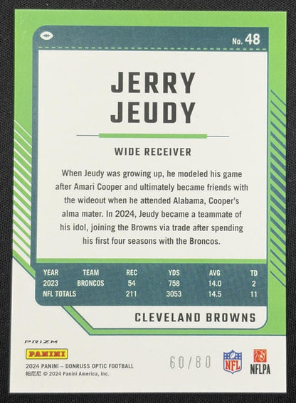 Jerry Jeudy 2024 Panini Donruss Optic Pink Velocity /80 Browns Cleveland Browns