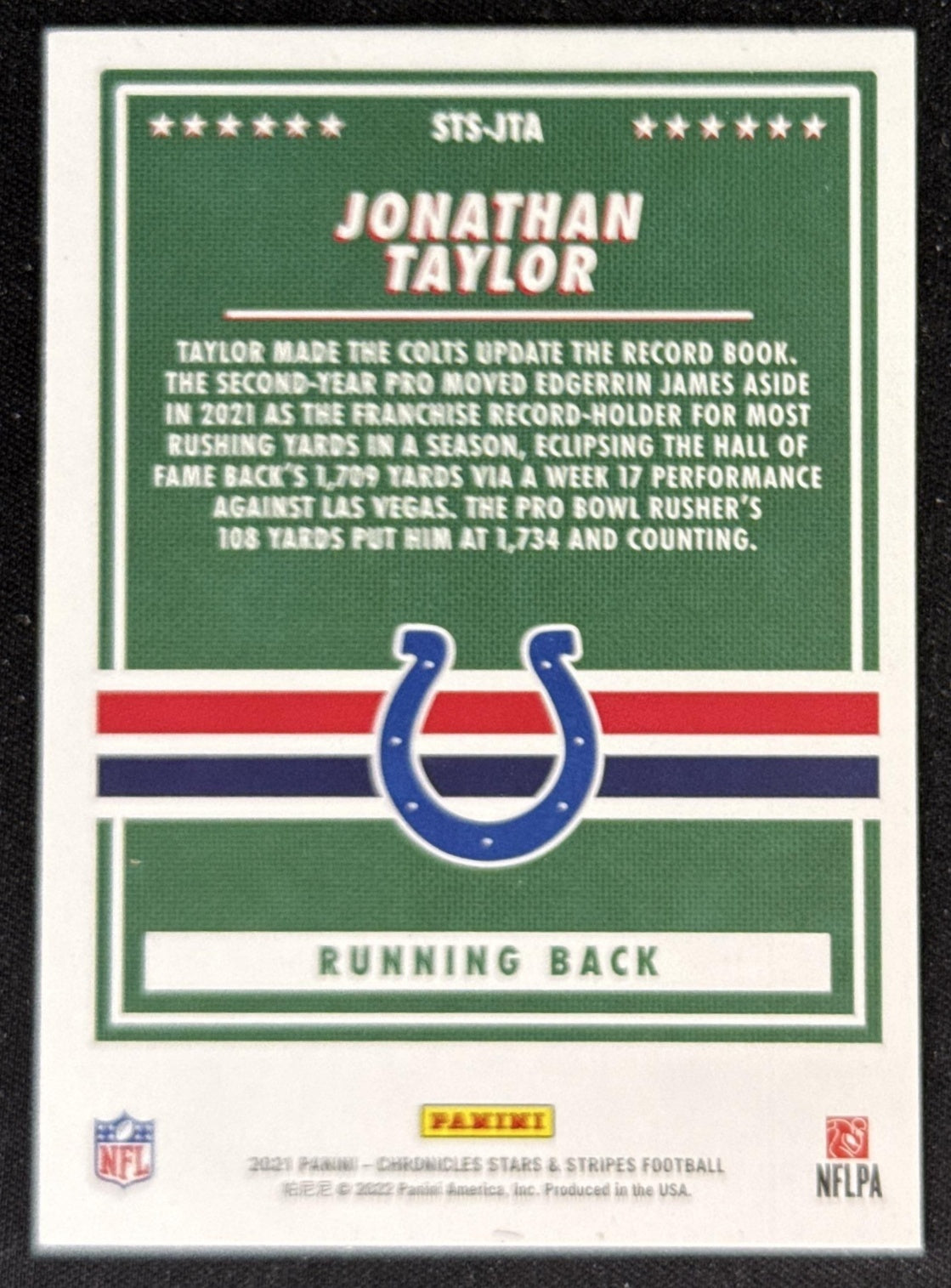 Jonathan Taylor 2021 Panini Chronicles Stars and Stripes Colts Sports Trading Card