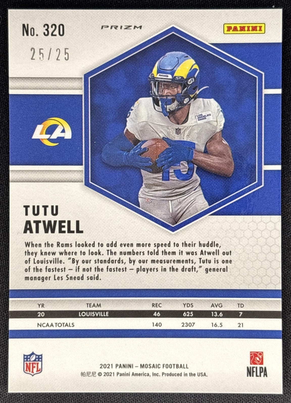 Tutu Atwell 2021 Panini Mosaic Prizm White /25 Rams Sports Trading Card