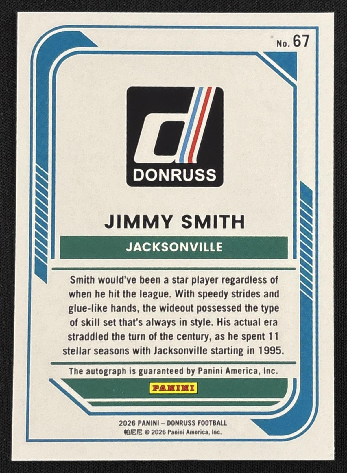 Jimmy Smith 2026 Panini Donruss Auto /99 Jaguars sports trading card back