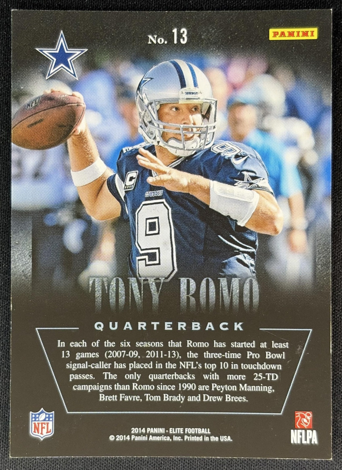 Tony Romo 2014 Panini Elite Legends of the Fall Silver Cowboys - Back