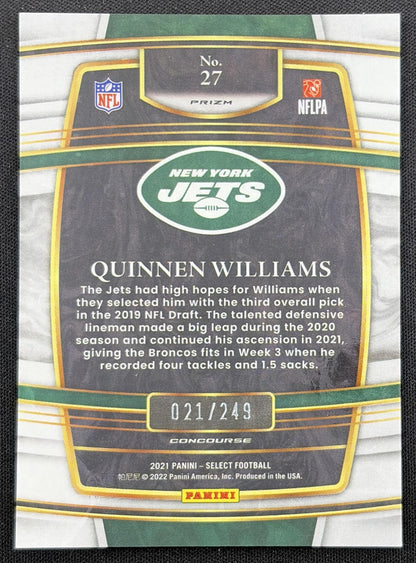 Quinnen Williams 2021 Panini Select Tri Color Prizm /249 Jets New York Jets