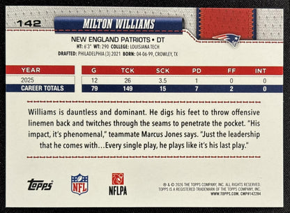 Milton Williams 2026 Topps Football Leather Foil Patriots