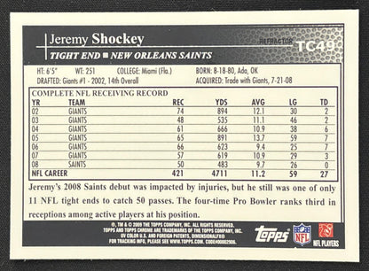 Jeremy Shockey 2009 Topps Chrome Refractors Saints Sports Trading Card