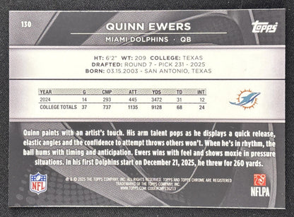 Quinn Ewers 2025 Topps Chrome Black Dolphins
