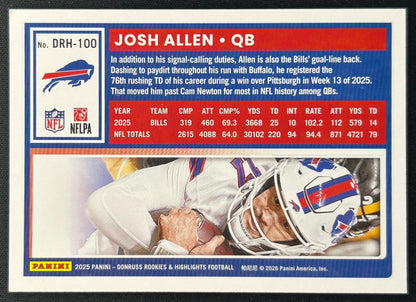 Josh Allen 2025 Donruss Rookies & Highlights Bills - back