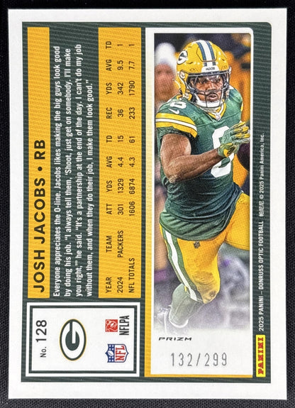 Josh Jacobs 2025 Panini Donruss Optic Orange Prizm /299 Packers Sports Trading Card